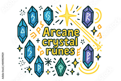 Arcane Crystal Doodle. Arcane crystal runes. Hand-drawn doodle illustration of Arcane crystal runes. Floating