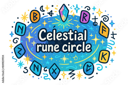 Celestial Rune Circle. Celestial rune circle. Hand-drawn doodle illustration of Celestial rune circle.