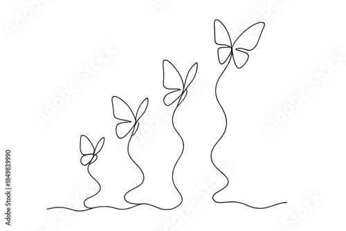 Neon Butterflies Rising. "Neon-winged butterflies rising from digital mist". Minimalistic one-line drawing [of