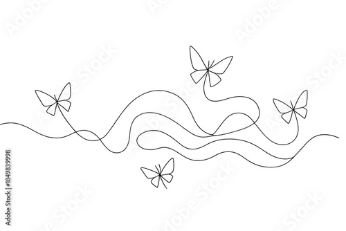 Holographic Butterfly Dance. "Digital haze alive with hologram butterflies". Minimalistic one-line drawing [of