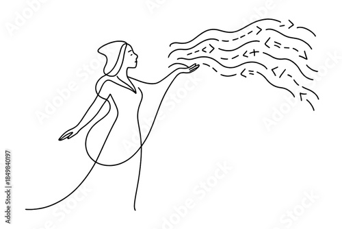 Neon Enchantress Energy. "Neon enchantress releasing radiant code energy". Minimalistic one-line drawing [of a