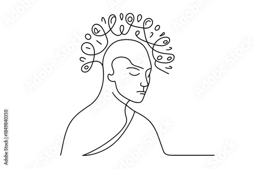 Digital Divinity Elegance. "Digital deity adorned with luminous code crown". Minimalistic one-line drawing [of