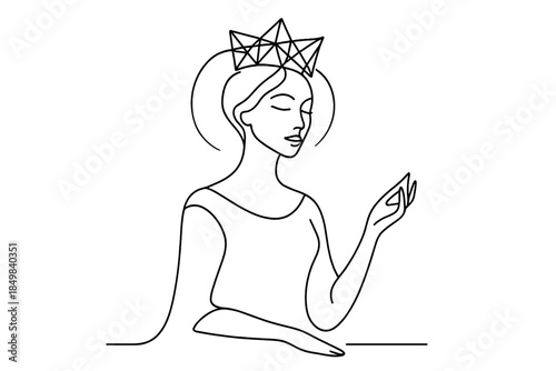 Holographic Algorithm Queen. "Holographic queen of algorithms". Minimalistic one-line drawing [of an elegant