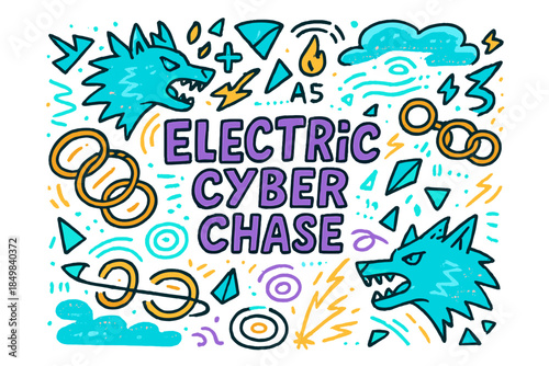 Electric Cyber Chase. Electric cyber chase. Hand-drawn doodle illustration of Electric cyber chase. Cyber