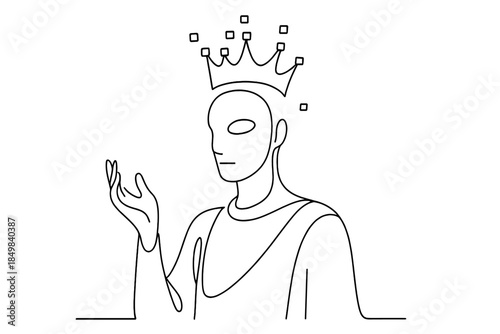 Digital Data Sovereign. "Holographic sovereign of the data realm". Minimalistic one-line drawing [of an AI