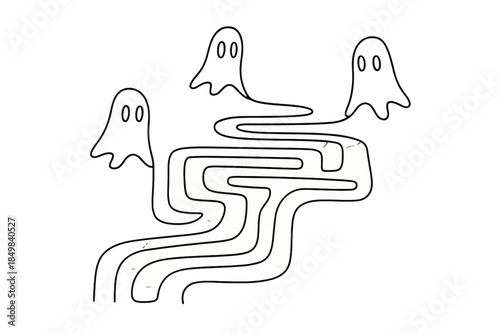 Neon Maze Guardians. "Cyber spirits guarding twisting neon maze paths". Minimalistic one-line drawing [of