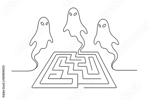 Neon Labyrinth Guardians. "Neon-coded labyrinth protected by drifting cyber wraiths". Minimalistic one-line