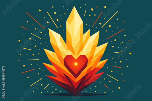 Crystal Energy Burst. Crystal energy bloom. Sharp facets glow with layered colors as data particles burst