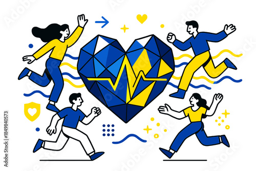 Tech-Infused Crystal Heart. Crystal-coded heart beating with radiant tech energy. A faceted crystal heart