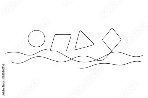 Luminous Geometric Dreamscape. "Luminous digital shapes weaving through cyber dreamspace". Minimalistic