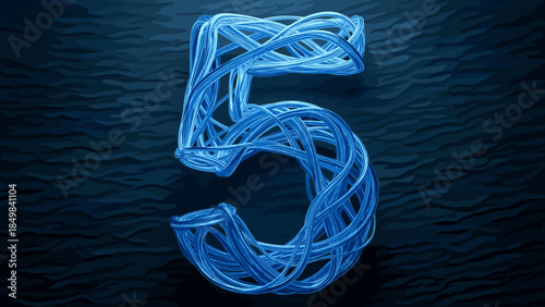 Blue Neon Number Five Digit Sign.