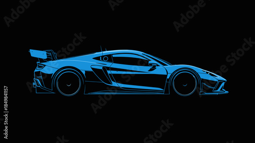 Blue Sports Car Side View Profile.