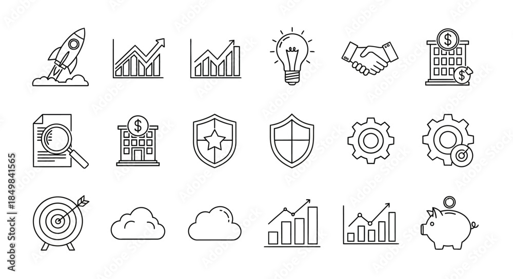 Fototapeta premium Collection of business icons representing growth innovation security and financial planning