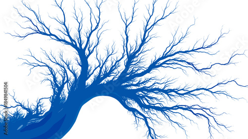 Blue Tree Silhouette with Branches Outstretched.