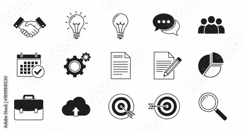Collection of business and management icons for design and infographic elements isolated on white