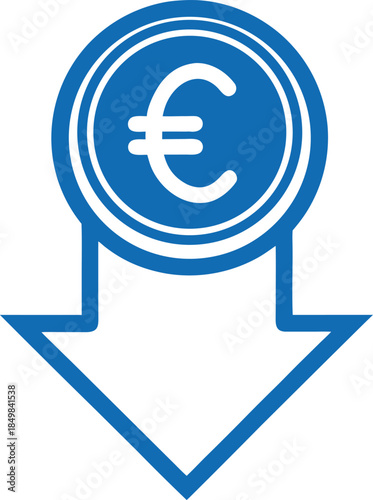 Euro coin with down arrow financial crisis vector illustration on background