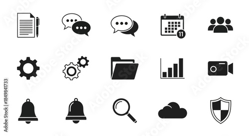Set of modern line style vector illustration icons, symbolizing business functions and information