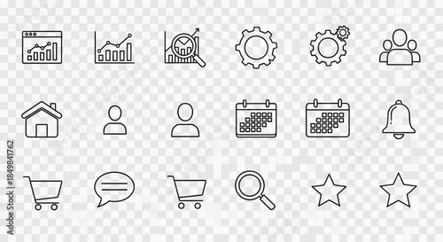 Set of doodle style icons for business management and web development in black line art