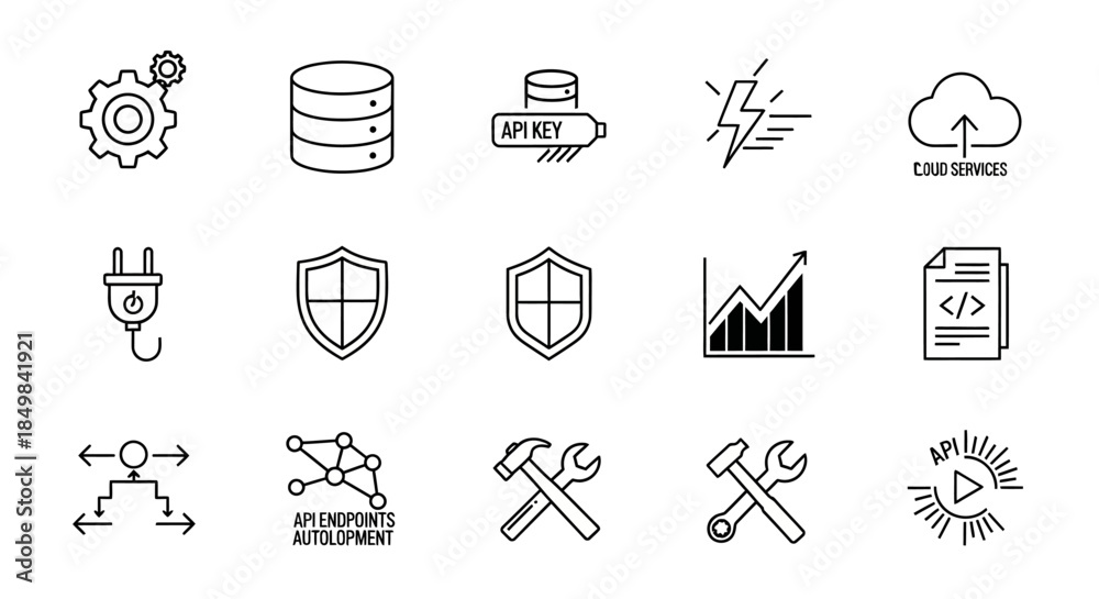 Fototapeta premium Set of isolated thin line vector icons for software development and IT technology