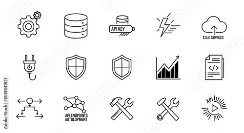Set of isolated thin line vector icons for software development and IT technology