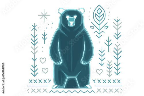 Holographic Bear Guardian. Holo-bear guardian. A bear stands tall as softly pulsing holographic lines create