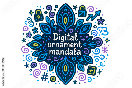 Digital Ornament Mandala. Digital ornament mandala. Hand-drawn doodle illustration of Digital ornament mandala