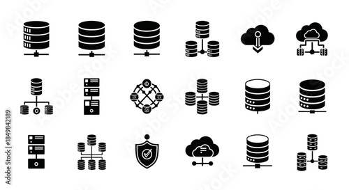 Collection of server and cloud computing icons representing database storage and networking