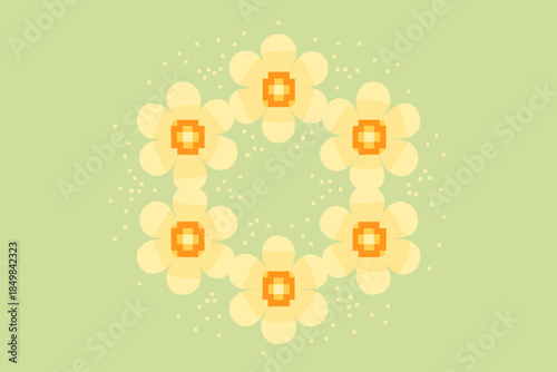 Glowing Petal Loop. Radiant petal loop. Blooms with glowing pixel cores link together in a perfect ring, soft