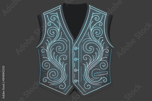 Digital Filigree Vest. Cyber-stitched vest. A traditional vest glows with digital filigree, holographic lines