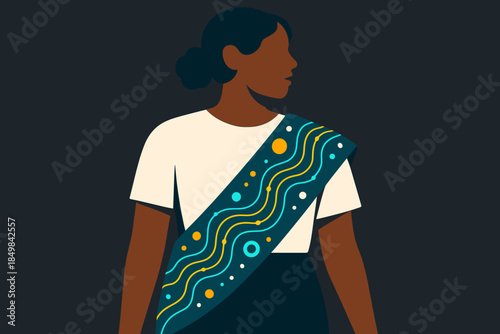 Quantum Folk Sash. Quantum folk sash. A sash across the torso ripples with animated patterns, neon threads