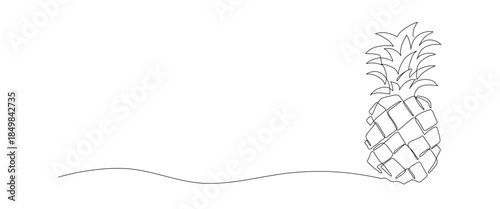 Pineapple one line drawing, continuous single minimal outline illustration. Sketch of fruit