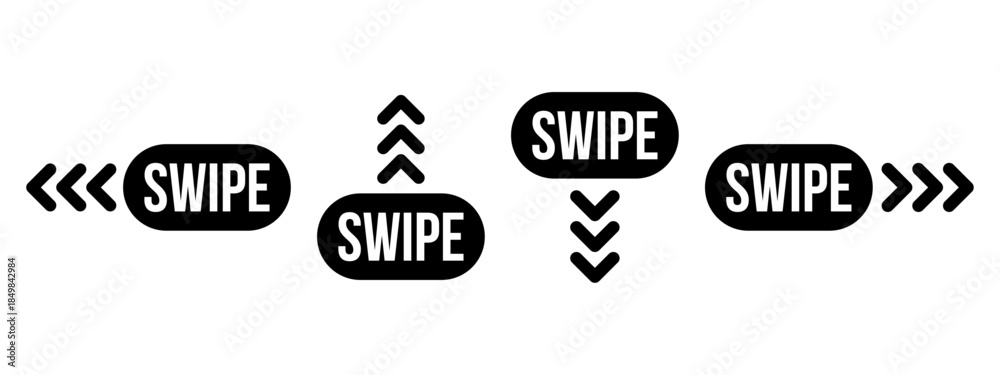 Obraz premium Swipe Direction Icon Set with Arrows for Touchscreen Interface Navigation
