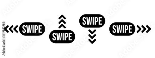 Swipe Direction Icon Set with Arrows for Touchscreen Interface Navigation