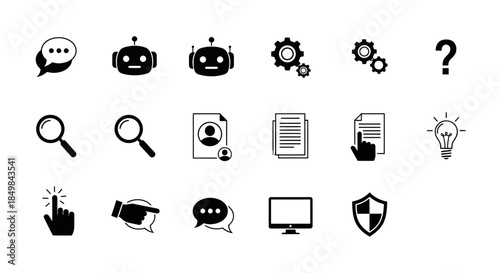 Collection of business and technology related vector icons symbolizing various concepts