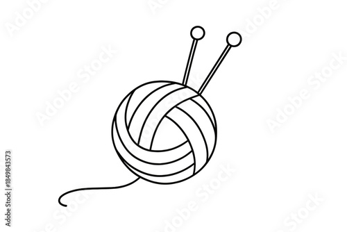 Minimalist Yarn Art. Winter evening knitting with wool yarn and soft textures. Minimalistic one-line drawing