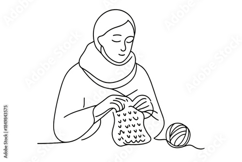 Serene Knitting Minimalism. Calm winter knitting moment with wool yarn and soft textures. Minimalistic