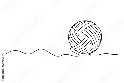 Minimalist Yarn Illustration. Winter creative knitting with wool yarn and soft textures. Minimalistic one-line