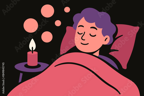 Candlelit Serenity. Candlelit serenity. Character rests with blanket up to their chin as gentle flame halos