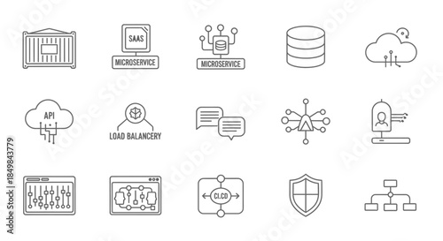 Software Development and Cloud Computing Icons Representing Modern Technology Solutions