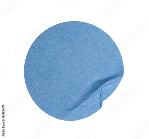Blue crumpled paper circle sticker with wrinkled texture, isolated on transparent background advertising design for label
