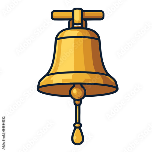 Stylized illustration of a golden bell with a top handle and teardrop-shaped clapper. The clean lines and shading give it a classic, three-dimensional look, symbolizing alert, celebration. 
