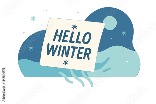 Floating Winter Note. Winter message in motion. A freshly written note lifts slightly above the desk as if