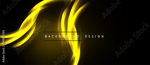 Abstract golden waves over black background. Elegant design, smooth curves, dynamic flow, modern aesthetic. Perfect for presentations, banners.