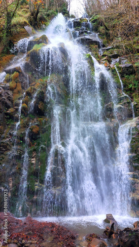 Waterfall in the forest in Asturias, photo of a beautiful waterfall in Spain high resolution photo. Cascada de Xurbeo