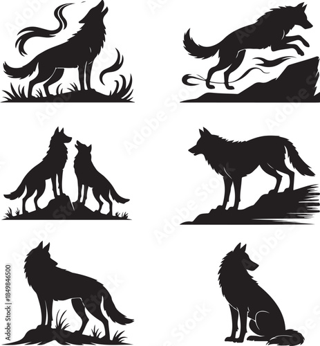 Majestic Wolf Silhouette Vector Illustration – Wild Animal Logo Design