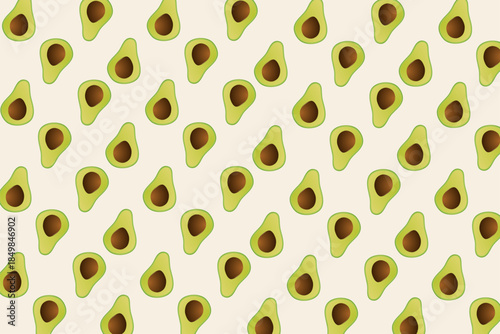 Avocado Seamless Pattern, Hand-Drawn Minimalist Style for Textile Printing