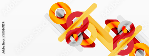 Abstract design features overlapping orange, red, gray lines. Modern geometric shapes create dynamic visual effect. Clean background enhances composition.