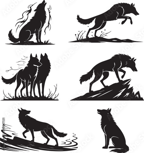 Majestic Wolf Silhouette Vector Illustration – Wild Animal Logo Design