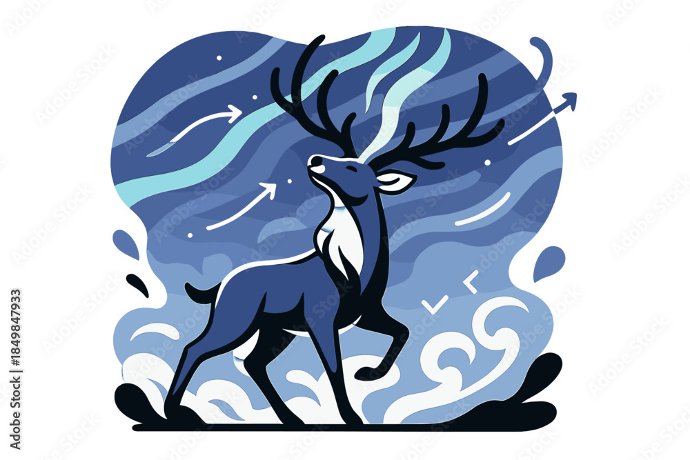 Fototapeta premium Aurora Deer Scene.