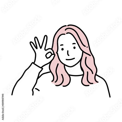 OKサインを出す女性のシンプル線画イラスト